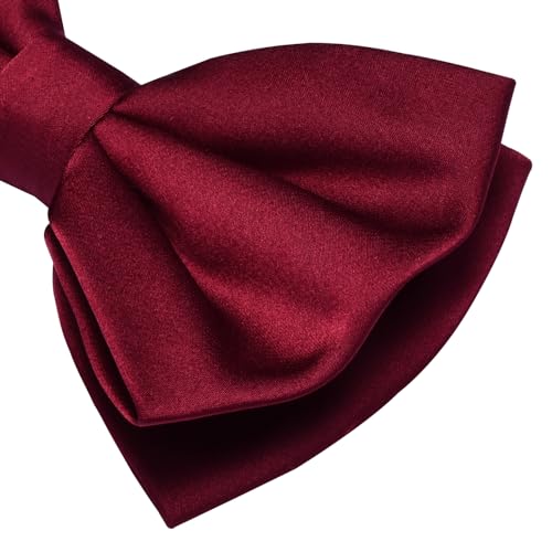 Branduce Wine Burgundy Bow Tie for Men Pre-tied Adjustable Silk Blend Bowties for Wedding Party (BB05-33) - Image 3