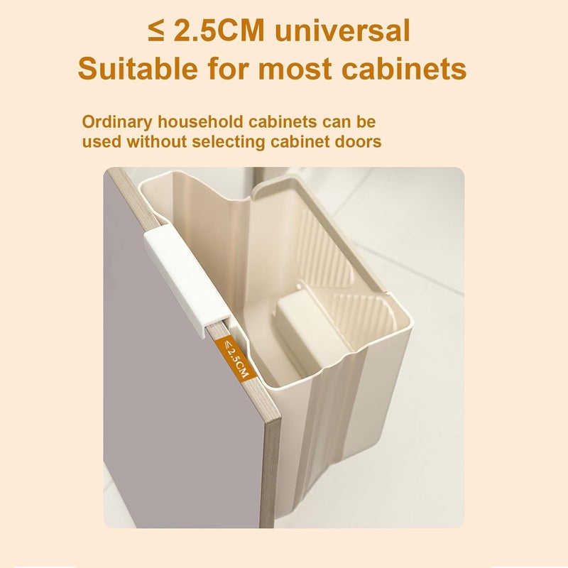 LINJIE Hanging Trash Can for Kitchen Cabinet Door, 10L Collapsible Waste Bin with Garbage Bag Storage, Hanging Plastic Compost Bin for Kitchen Bedroom Bathroom Office, Space Saving White - Image 4