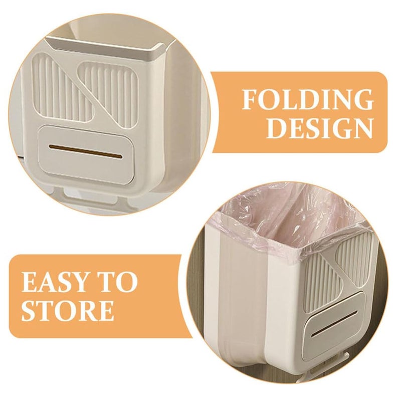 LINJIE Hanging Trash Can for Kitchen Cabinet Door, 10L Collapsible Waste Bin with Garbage Bag Storage, Hanging Plastic Compost Bin for Kitchen Bedroom Bathroom Office, Space Saving White - Image 2