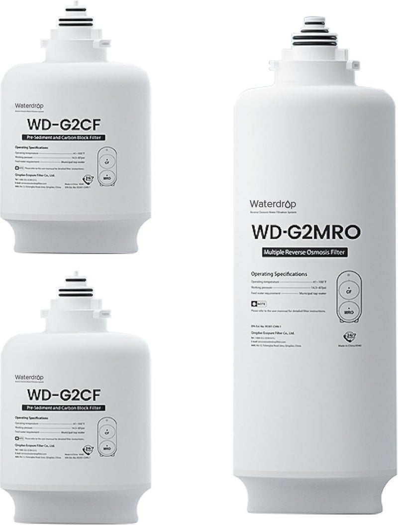 Waterdrop G2-2CFRO Filter, Replacement for G2 Reverse Osmosis System, 2-year Lifetime, Pack of 2 G2CF Filters and 1 G2MRO Filter, Reduce PFAS - Image 2