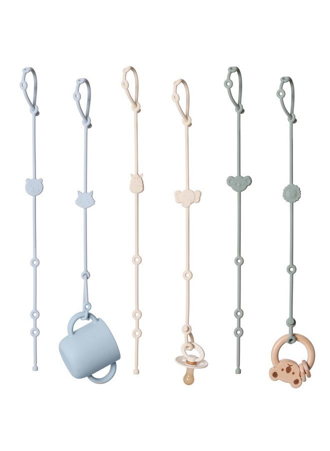 ROCCED Toy Straps for Baby 6pcs, Silicone High Chair Toys Straps Stroller Accessories Toddler Bottle Straps Car Seat Toys Baby Travel Essential Silicone Ivory+Sage+Blue - Image 1