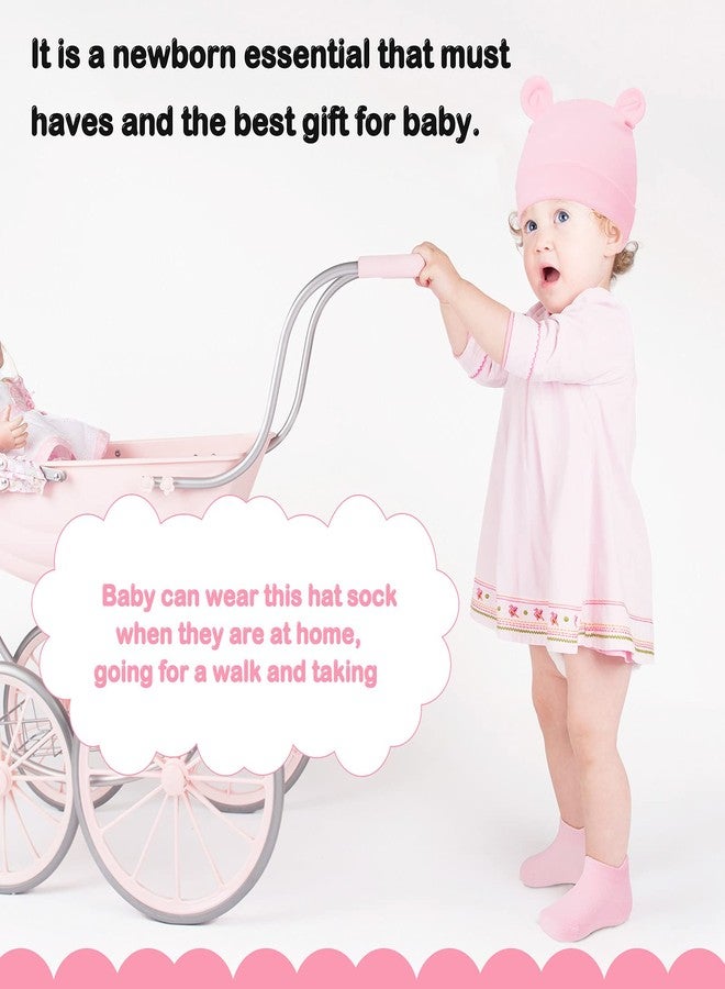 Syhood 4 Sets Newborn Baby Hat and Mittens Toddler Beanie Cap Non Slip Socks for 0-6 Months (White, Gray, Pink, Purple) - Image 5