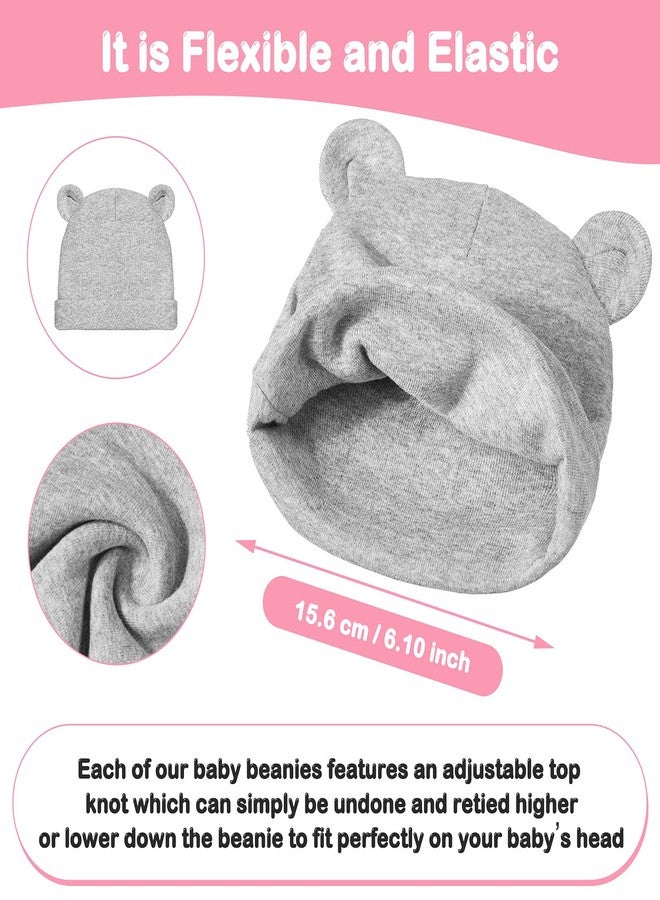 Syhood 4 Sets Newborn Baby Hat and Mittens Toddler Beanie Cap Non Slip Socks for 0-6 Months (White, Gray, Pink, Purple) - Image 2