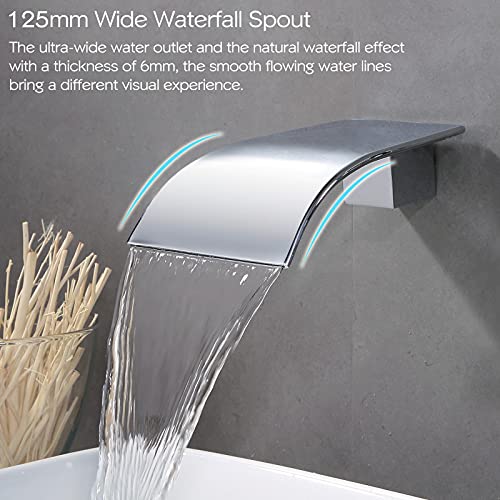 KAPHOME Waterfall Faucet Wall Mount,Brass Bathroom Waterfall Tub Faucet,Wall Mounted Bathtub Filler Tap,Chrome,KHBPC01U - Image 3