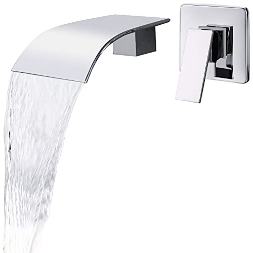 KAPHOME Waterfall Faucet Wall Mount,Brass Bathroom Waterfall Tub Faucet,Wall Mounted Bathtub Filler Tap,Chrome,KHBPC01U - Image 1