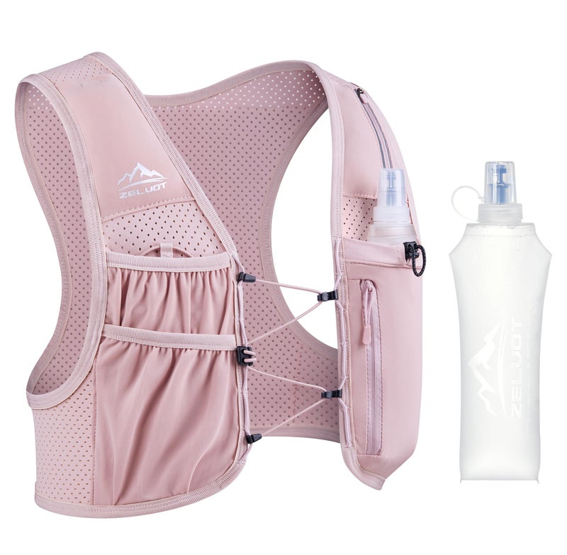 Zelvot Running Vest for Women Men, USA Original Patent, Adjustable Chest Straps Running Hydration Vest with 500ml Soft Flask, Lightweight Reflective Hydration Backpack for Marathon (Pink, XS/S) - Image 1