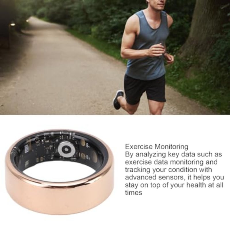 Fitness smart ring for daily wear, stainless steel, gold, waterproof with included charging cable - Image 2