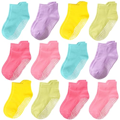 Tphon Baby Toddler Socks Girls Socks with Non Slip Grip 12 Pack Kids Ankle Cute Cotton Sock 1-3 Years - Image 1