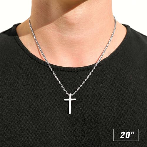 M MOOHAM Cross Necklace for Men - Silver Stainless Steel Mens Cross Chain Cross Pendant Cross Necklace 20 Inch, Christian Gifts for Men Catholic - Image 2