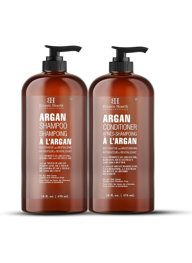 بوتانيك هيرث مجموعة شامبو وبلسم زيت الأرغان - مع الكيراتين والمرطب والمجدد - خالية من الكبريتات والبارابين - لجميع أنواع الشعر والشعر المعالج بالألوان للرجال والنساء - 470 مل × 2 - Image 1