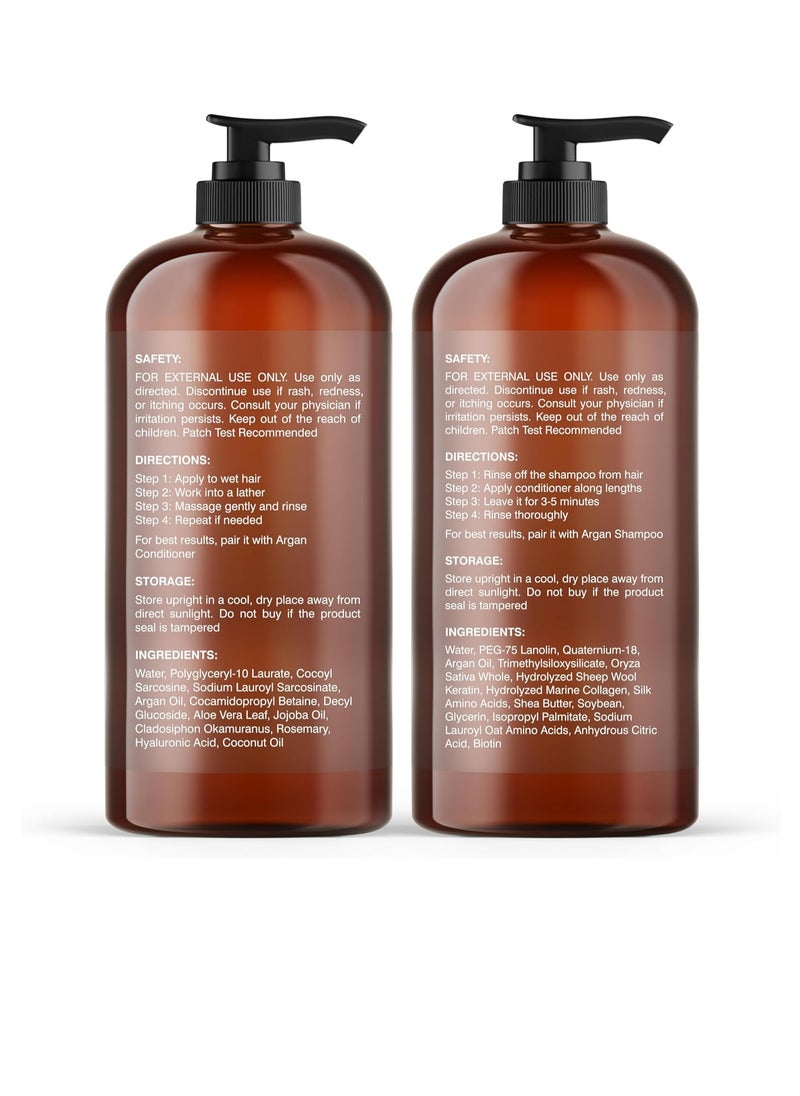 Botanic Hearth Argan Oil Shampoo and Conditioner Set - with Keratin, Restorative & Moisturising - Sulphate & Paraben Free - for All Hair Types and Colour Treated Hair, Men and Women - 470ml x 2  - Image 2