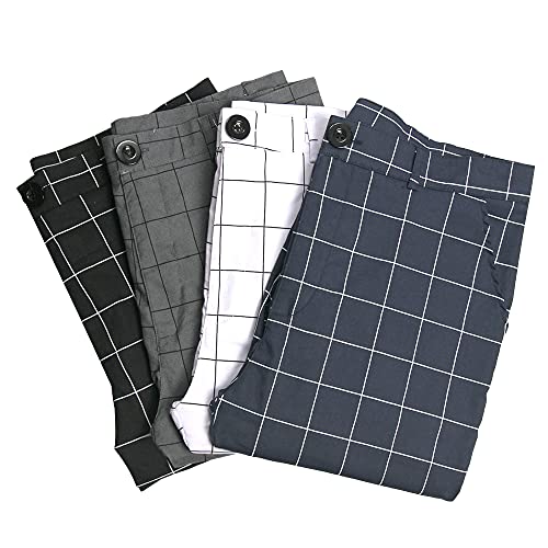Percle Men's Fashion Stretch Dress Pants Slim Fit Plaid Skinny Long Pants Casual Business Golf Dress Pants Black - Image 2