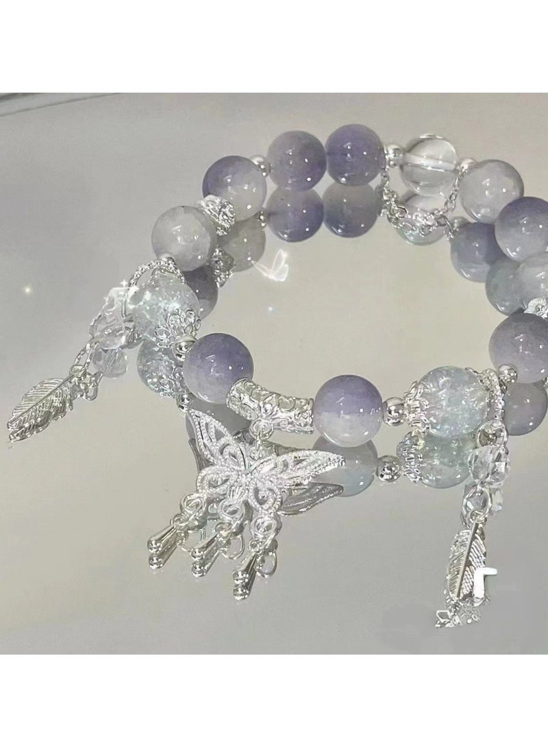 Goolsky Beaded Butterfly Tassel Bracelet | Unique Layered Design | Chic Fairycore Jewelry for Women - Image 1