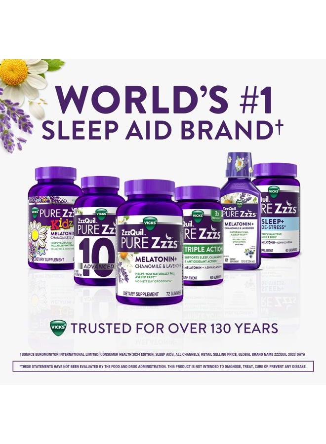 Vicks PURE Zzzs De-Stress Melatonin Sleep Aid Gummies, Helps Calm Your Mind and Body, Ashwagandha for Stress Support, Sleep Aids for Adults, 1 mg per gummy, 42 Count - Image 5
