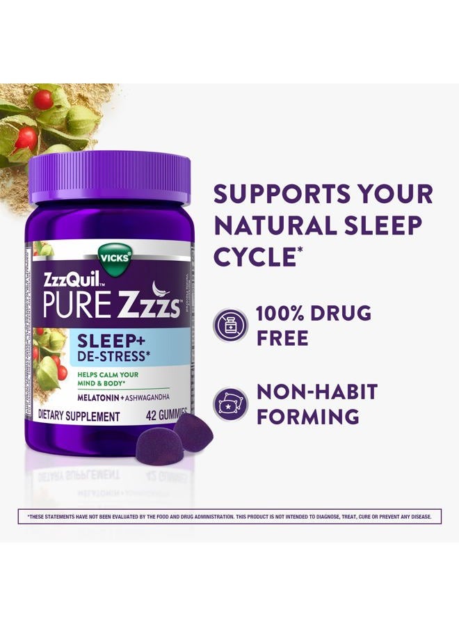 Vicks PURE Zzzs De-Stress Melatonin Sleep Aid Gummies, Helps Calm Your Mind and Body, Ashwagandha for Stress Support, Sleep Aids for Adults, 1 mg per gummy, 42 Count - Image 3