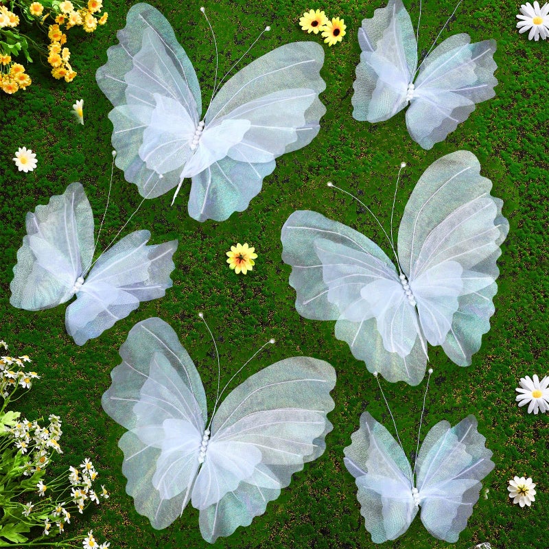 Geelin 6 Pcs Large White Butterfly Decorations Mariposas Grandes para Decoracion Big Butterfly Party Decor 20 Inch 12 Inch 3D Silk Butterflies for Baby Shower Women Birthday Party Wedding Decor - Image 1