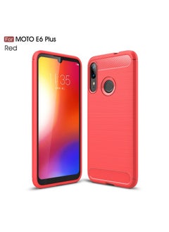 Case Cover For For Moto E6 Plus Brushed Texture Carbon Fiber TPU Case(Red)