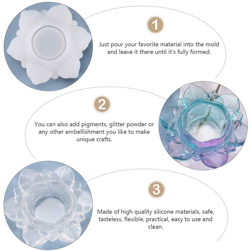 BRIGHTAIL INFRA BRIGHTAIL INFRA 1 pcs of Lotus Tealight Candles Holders Resin Mold Flower Candlestick Epoxy Casting Silicone Molds Lotus Storage Box Mold for DIY Candlestick, Jewelry Box, Candy Tray  - Image 5