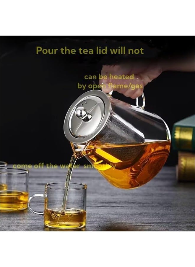 بيوينتي ابريق شاي زجاجي مع مصفاة، امن للاستخدام على الموقد، مجموعة صنع الشاي المتفتحة والسائبة، مع مصفاة ستانلس ستيل قابلة للازالة 750 مل - Image 4