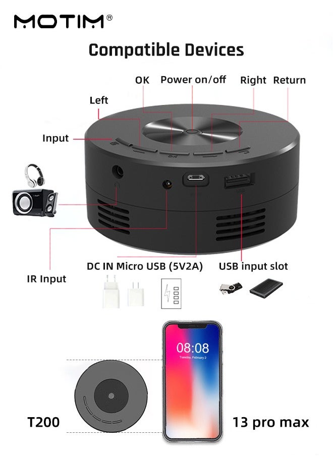 Motim Portable Mini Led Mobile Video Projector, Support HD 1080p Media, Support 100 Inches, Home Theater Office Projector Wired, Freestyle Theater Screen Kids Player, Compatible with HDMI/USB  - Image 4