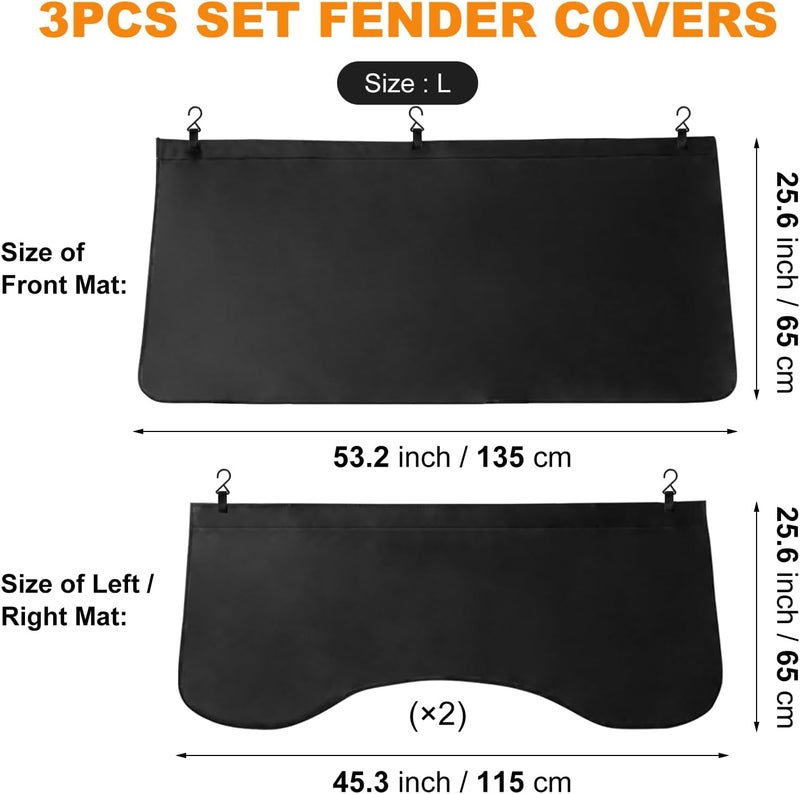 ICWEIMEI 3Pcs Set Car Protective Fender Covers Automotive Magnetic Protective Mat for Repair PU Leather Fender Cover Work Mat, Scratching Prevention Mat Pad with Hooks (Size L) - Image 2
