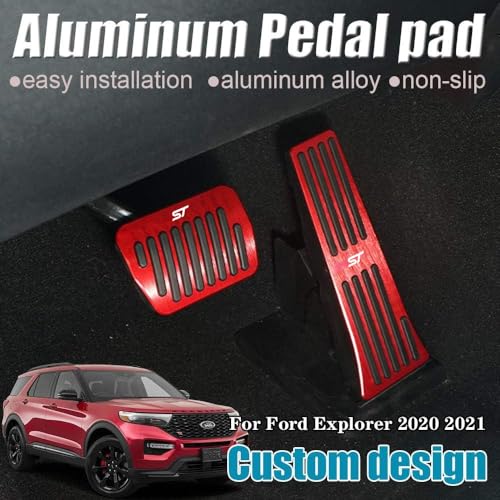LEXLEY 2PCS Anti-Slip Aluminum Brake Gas Pedal Pads,Auto No Drilling Accelerator Pedal Covers For Ford Explorer 2020 2021 2022 2023 2024 2025-RED - Image 2