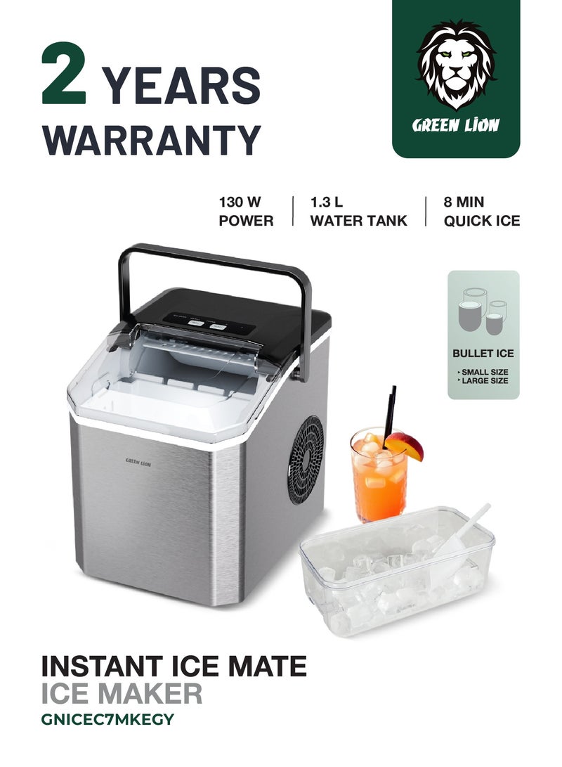 جرين ليون صانعة الثلج Instant Ice Mate بقوة 130 وات وسعة 1.5 لتر / الخامة: فولاذ مقاوم للصدأ + بولي بروبلين / خزان المياه: 1.3 لتر / نوع الثلج: ثلج رصاصي / سلة الثلج: 0.5 كجم - رمادي - Image 1