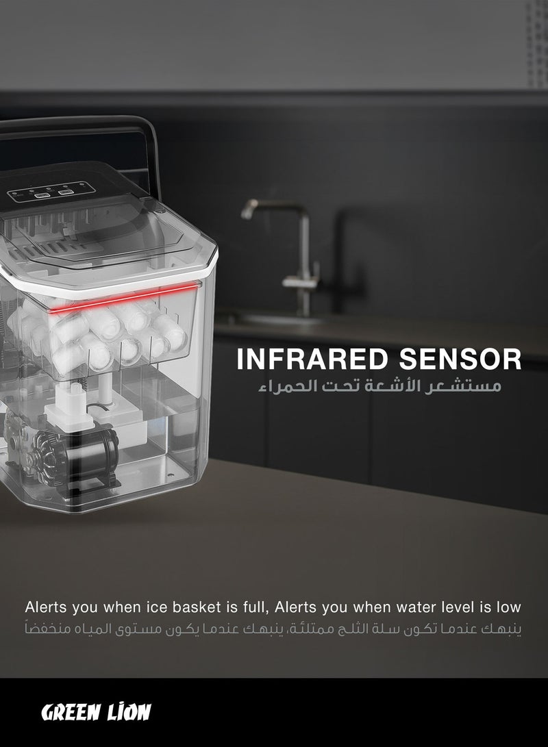 جرين ليون صانعة الثلج Instant Ice Mate بقوة 130 وات وسعة 1.5 لتر / الخامة: فولاذ مقاوم للصدأ + بولي بروبلين / خزان المياه: 1.3 لتر / نوع الثلج: ثلج رصاصي / سلة الثلج: 0.5 كجم - رمادي - Image 3