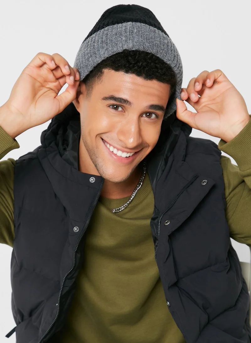 Seventy Five Contrast Turn Up Winter Beanie