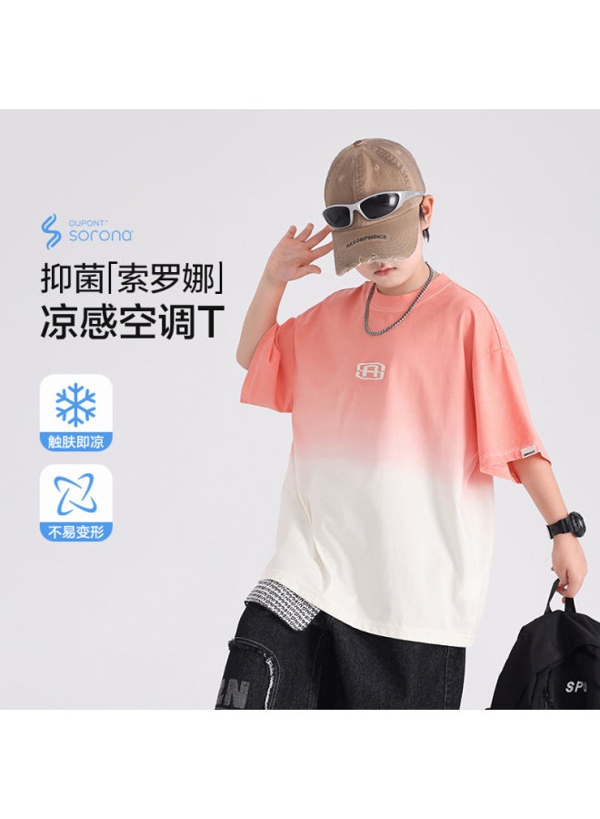 Boys' Summer Dopamine Gradient Short-sleeved T-shirt  New Style Primary School Kidsren's Summer Half-sleeved Cool Top