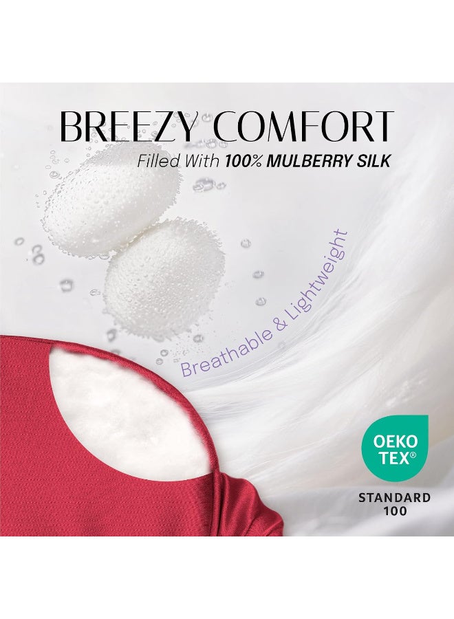 قناع نوم حريري للعين مع حزام مرن للنوم والسفر والقيلولة، غطاء ناعم للعين باللون الاحمر الداكن - Image 2