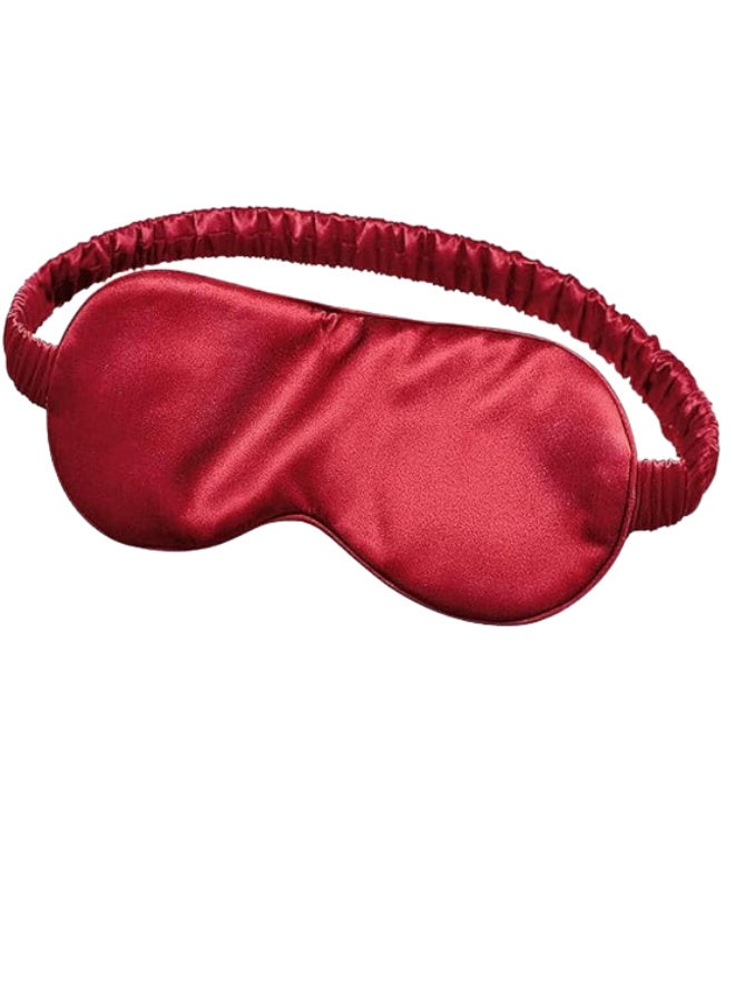 قناع نوم حريري للعين مع حزام مرن للنوم والسفر والقيلولة، غطاء ناعم للعين باللون الاحمر الداكن - Image 1