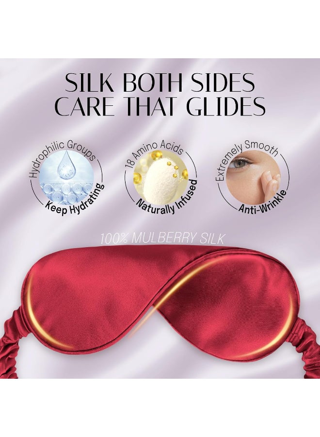 قناع نوم حريري للعين مع حزام مرن للنوم والسفر والقيلولة، غطاء ناعم للعين باللون الاحمر الداكن - Image 3