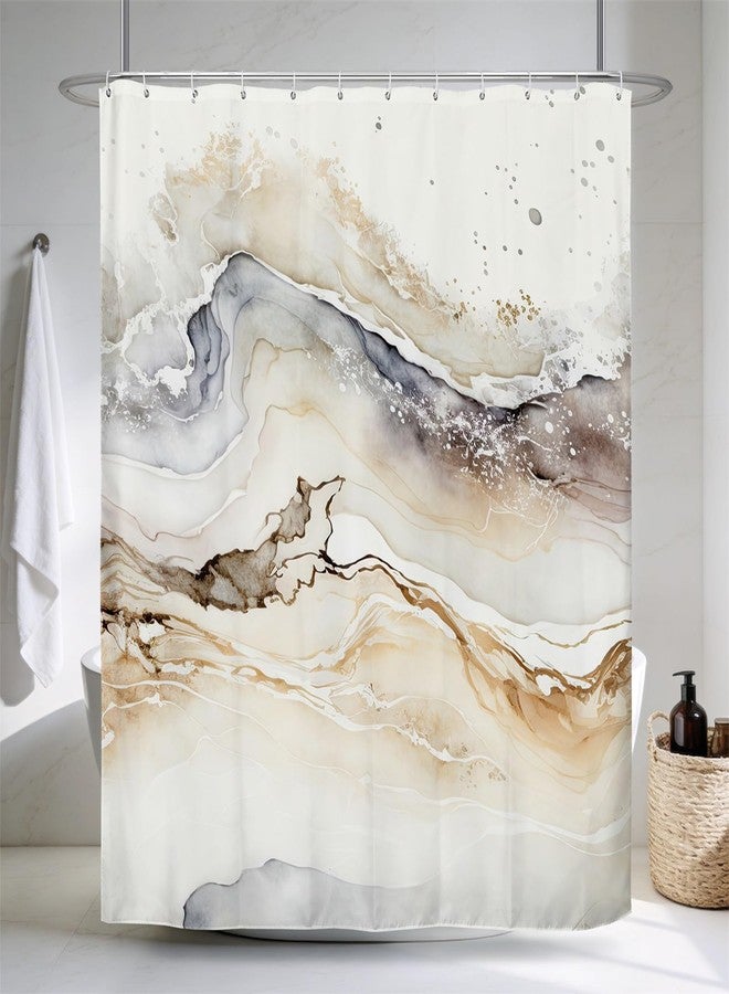 Renaiss Tan Marble Shower Curtain Modern Beige Waterproof Fabric Minimalist Shower Curtains Set Hooks Absract Taupe Ombre Aesthetic Luxury Hotel Bathroom Decorative Shower Curtain 72" W x 72" L - Image 1