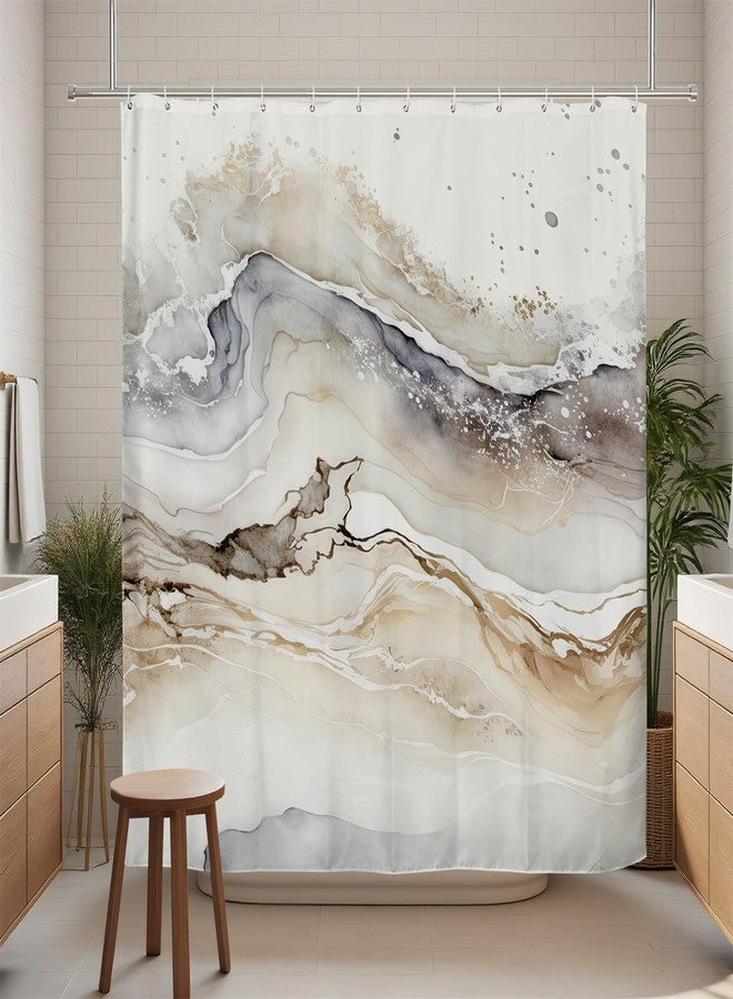 Renaiss Tan Marble Shower Curtain Modern Beige Waterproof Fabric Minimalist Shower Curtains Set Hooks Absract Taupe Ombre Aesthetic Luxury Hotel Bathroom Decorative Shower Curtain 72" W x 72" L - Image 3