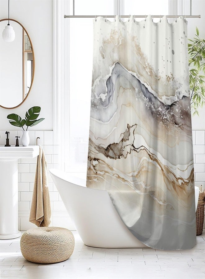 Renaiss Tan Marble Shower Curtain Modern Beige Waterproof Fabric Minimalist Shower Curtains Set Hooks Absract Taupe Ombre Aesthetic Luxury Hotel Bathroom Decorative Shower Curtain 72" W x 72" L - Image 2