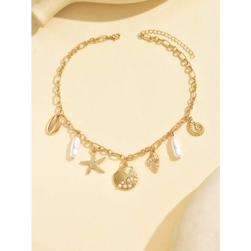 1pc Fashionable Faux Pearl, Seashell, Starfish Metal Pendant Necklace, Women Ocean Vibe Jewelry Suitable For Daily Wear, Beach Vacation, Music Festival, Party Decoration, Holiday  Gift - Image 3