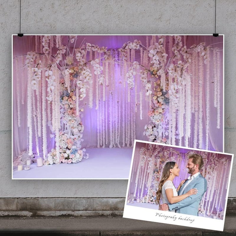 Yeele 10x8ft Wedding Ceremony Photography Background White Flowers Purple Backdrop Anniversary Events Bridal Shower Marriage Celebration Party Decoration Couple Portrait Shooting Vinyl Photo Props - Image 3