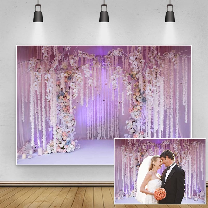 Yeele 10x8ft Wedding Ceremony Photography Background White Flowers Purple Backdrop Anniversary Events Bridal Shower Marriage Celebration Party Decoration Couple Portrait Shooting Vinyl Photo Props - Image 2