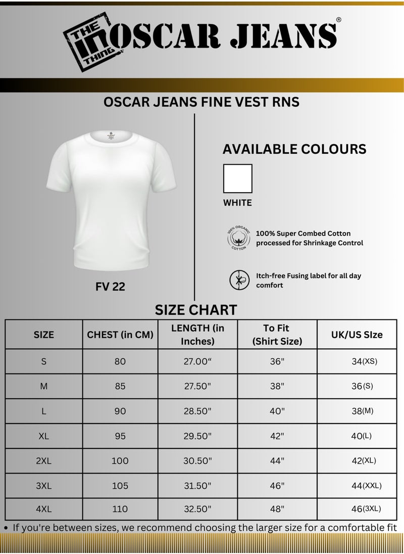 OSCAR JEANS - Premium Organic 100% Cotton Super Combed Mens Vest Undershirt Inner Half Sleeve White Soft Breathable Light Finest Yarn Pack of 3 - Image 1