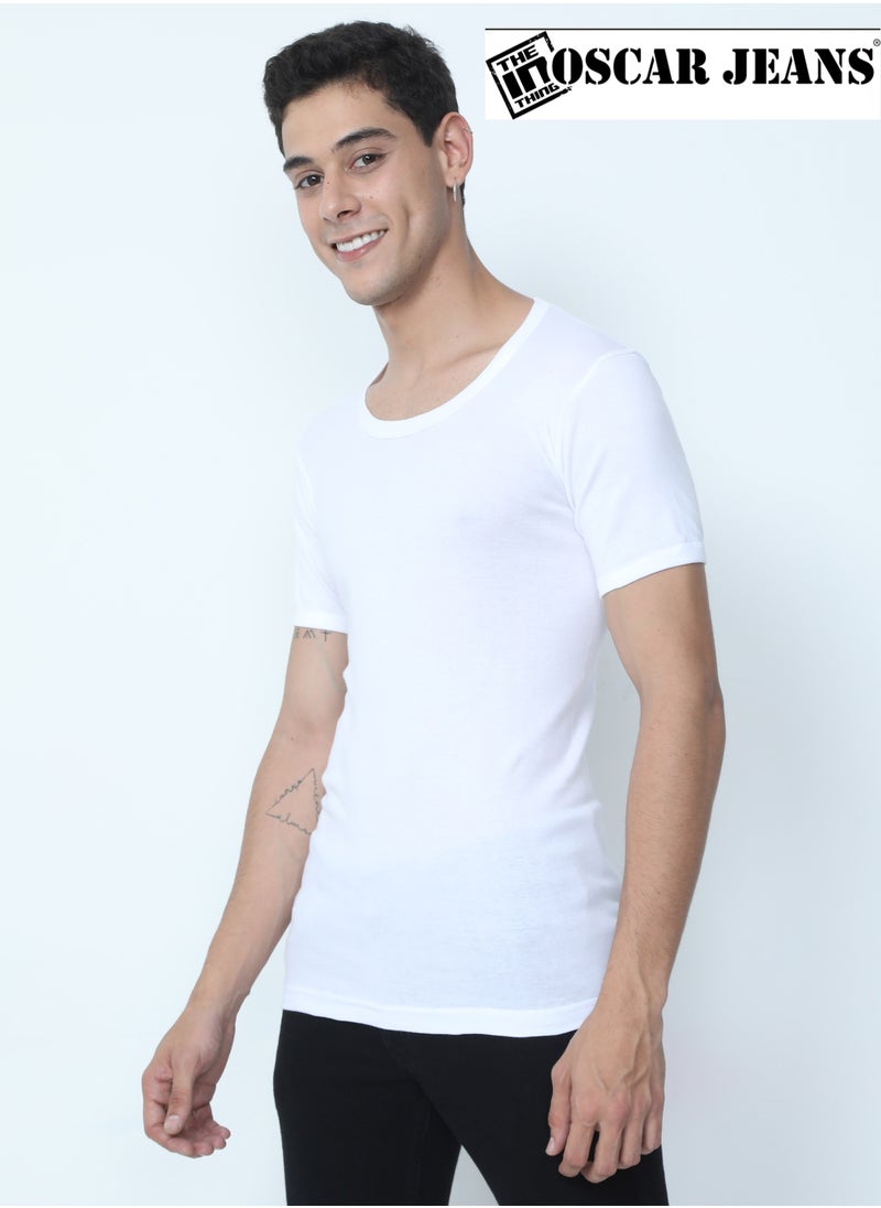 OSCAR JEANS - Premium Organic 100% Cotton Super Combed Mens Vest Undershirt Inner Half Sleeve White Soft Breathable Light Finest Yarn Pack of 3 - Image 1