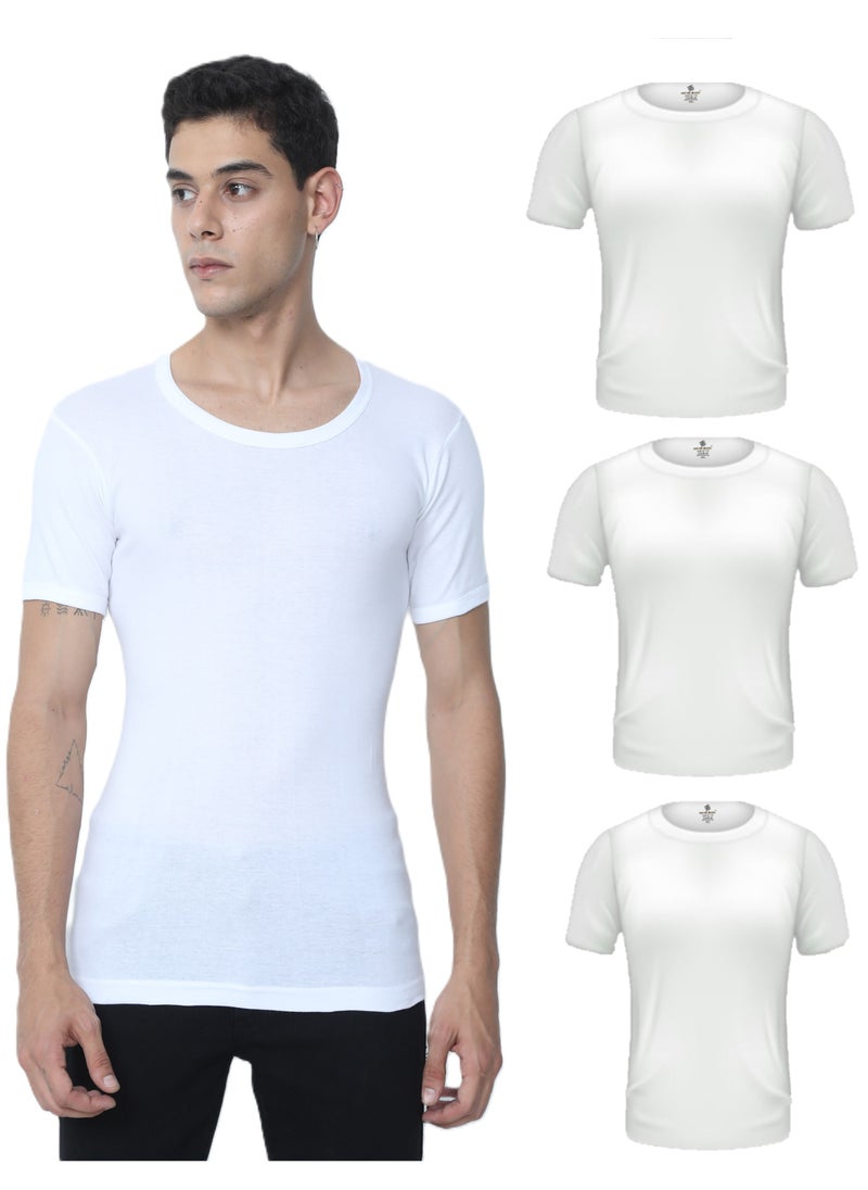 OSCAR JEANS - Premium Organic 100% Cotton Super Combed Mens Vest Undershirt Inner Half Sleeve White Soft Breathable Light Finest Yarn Pack of 3 - Image 1
