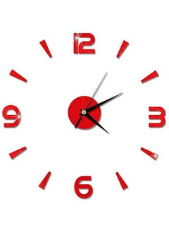 Modern Frameless DIY Wall Clock,3D DIY Wall Clock,Decor Sticker Mirror Frameless Large DIY Wall Clock Kit for Home Living Room Bedroom Office Decoration(Red)
