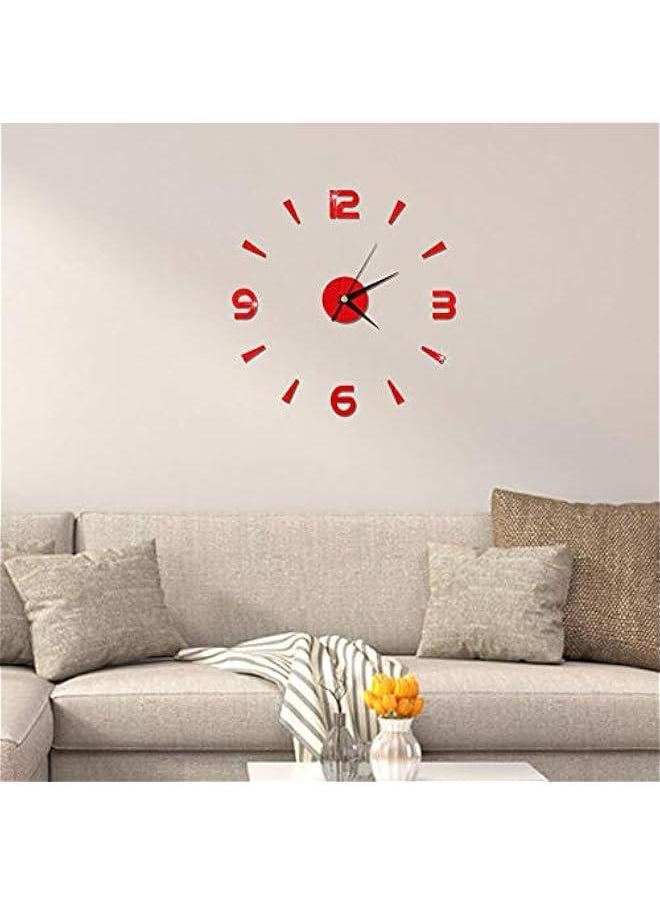 Generic - Modern Frameless DIY Wall Clock,3D DIY Wall Clock,Decor Sticker Mirror Frameless Large DIY Wall Clock Kit for Home Living Room Bedroom Office Decoration(Red) - Image 1