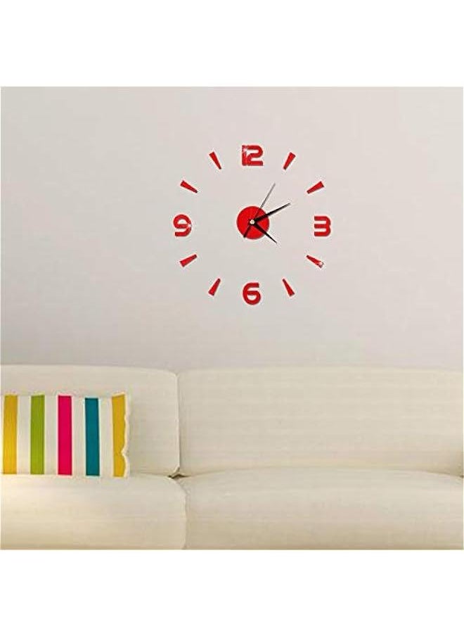 Generic - Modern Frameless DIY Wall Clock,3D DIY Wall Clock,Decor Sticker Mirror Frameless Large DIY Wall Clock Kit for Home Living Room Bedroom Office Decoration(Red) - Image 1