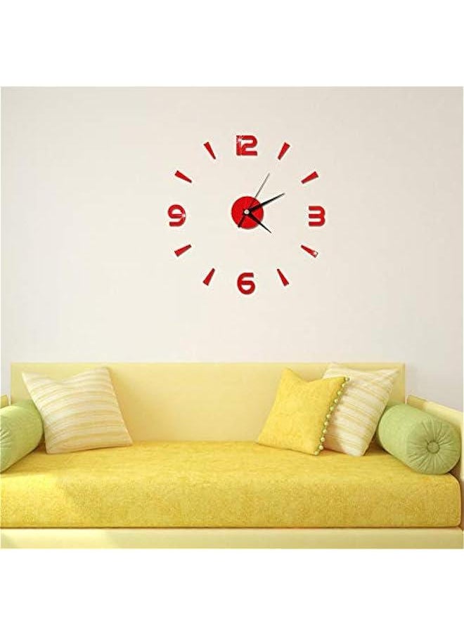 Generic - Modern Frameless DIY Wall Clock,3D DIY Wall Clock,Decor Sticker Mirror Frameless Large DIY Wall Clock Kit for Home Living Room Bedroom Office Decoration(Red) - Image 1