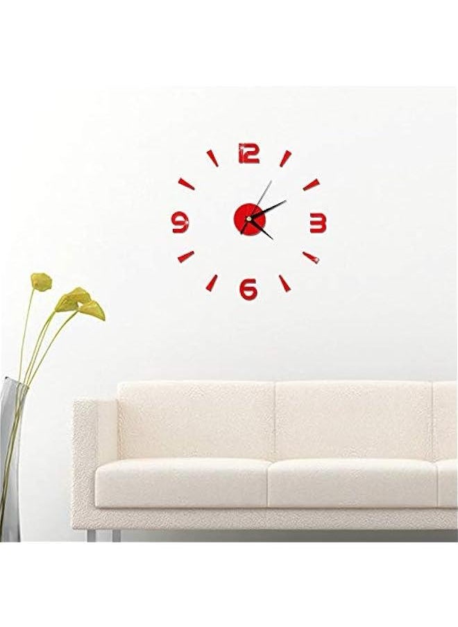 Generic - Modern Frameless DIY Wall Clock,3D DIY Wall Clock,Decor Sticker Mirror Frameless Large DIY Wall Clock Kit for Home Living Room Bedroom Office Decoration(Red) - Image 1