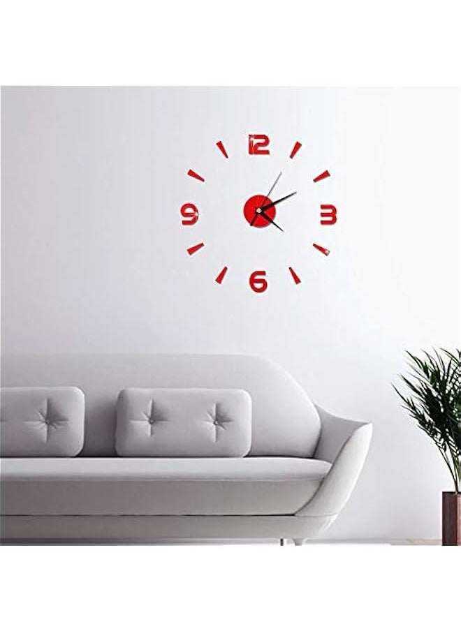 Generic - Modern Frameless DIY Wall Clock,3D DIY Wall Clock,Decor Sticker Mirror Frameless Large DIY Wall Clock Kit for Home Living Room Bedroom Office Decoration(Red) - Image 1