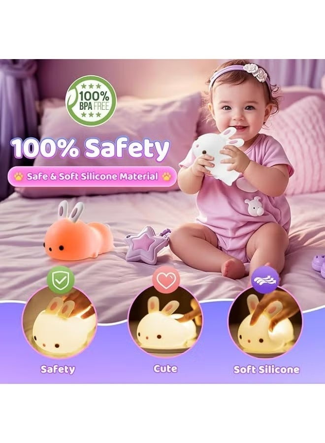 Cute Bunny Baby Night Light – Portable LED Kids Lamp, 3-Color Changing, USB Rechargeable for Nursery & Bedroom Decor, Perfect Gift for Toddlers - Image 2