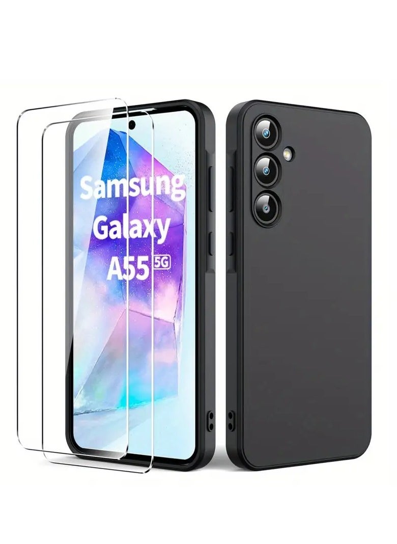 Generic Samsung Galaxy A55 Case Cover With 2-Pack Screen Protector Silky-Soft Silicone Touch Full-Body Protective Case for Samsung A55 6.6-inch  - Image 1